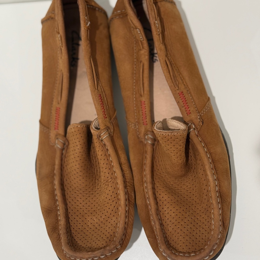 Clarks Tan Suede Slip-On Loafers - Picture 2 of 6